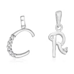 Taraash 92.5 Sterling Silver 'C' & 'R' Initial Letter Couple Pendants-image-8