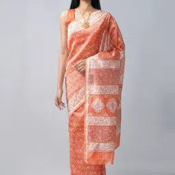 Unnati Silks Orange Cotton Silk Printed Saree With Unstitched Blouse-image-12
