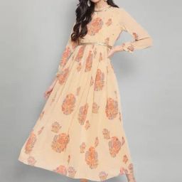 Wishful by W Dull Yellow Floral Print A-Line Dress-image-52