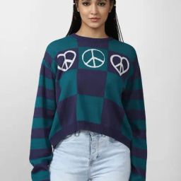 Forever 21 Navy & Green Color-Block Sweater-picture-22