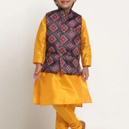 Benstoke Kids Yellow & Charcoal Grey Printed Full Sleeves Kurta Set-image-38