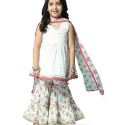 Biba Girls Off-White & Pink Cotton Printed Kurta Set-image-40