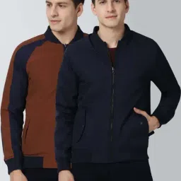 Peter England Casuals Navy Regular Fit Colour Block Reversible Jacket-1