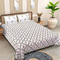 Texstylers White Floral Cotton 210 TC Queen Bedsheet with 2 Pillow Covers-2.74mX2.28m-image-70