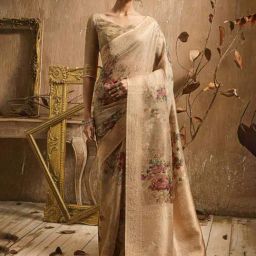Soch Beige Woven Saree With Unstitched Blouse-image-26