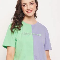 MADAME Violet & Green Color-Block Crop T-Shirt-image-27