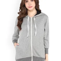 Pannkh Women Grey Solid Hooded Sweatshirt-image-21