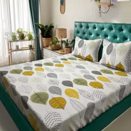 Klotthe White & Yellow 300 TC Polycotton Double Book Fold Bedsheet with 2 Pillow Covers-picture-17