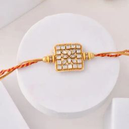 Aapno Rajasthan Gold Heritage Kundan Casual Rakhi with Roli Chawal & Greetings Card-image-37
