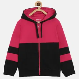 3PIN Girls Pink Colourblocked Hooded Sweatshirt-image-67