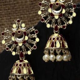 Karatcart Gold-Plated Brown And Cream Meena Jhumki Earrings for Women-22