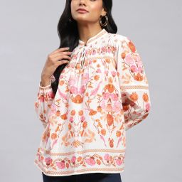 Label Ritu Kumar White Floral Print Top image 1