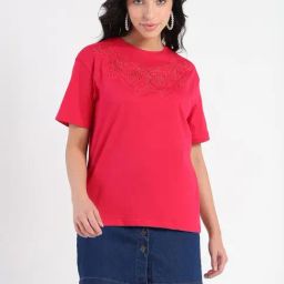 MADAME Red Embroidery T-Shirt-image-10