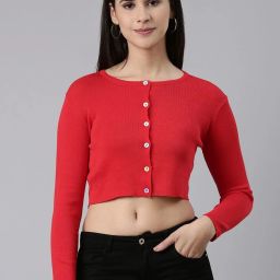 showoffff SHOWOFF Red Front-Open Cropped Sweater image 1