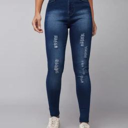DOLCE CRUDO Blue Distressed High Rise Jeans-picture-0