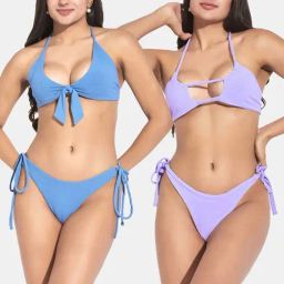 Secrets By ZeroKaata Blue & Purple Plain Swimwear Bikini-image-63
