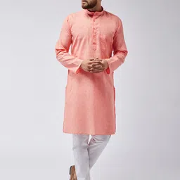 SOJANYA Men Orange & White Solid Kurta with Pyjamas-image-67