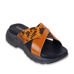 Catwalk Women's Tan Cross Strap Wedges-picture-4