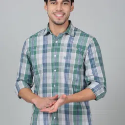 Cantabil Green Cotton Regular Fit Checks Shirt-picture-4