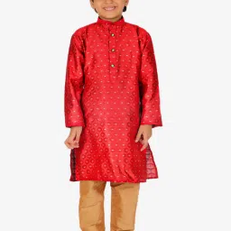 Pro-Ethic Style Developer Kids Red & Beige Printed Full Sleeves Kurta with Pyjamas image 1