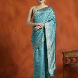 Jaipur Kurti Blue Woven Saree With Unstitched Blouse-picture-20