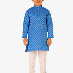 Pro-Ethic Style Developer Kids Dark Blue & White Printed Full Sleeves Kurta with Pyjamas image 1