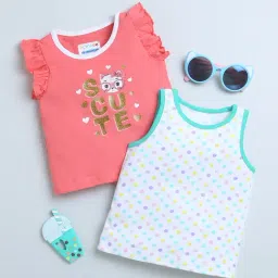 Bumzee Kids Coral & White Printed Top (Pack Of 2)-image-17
