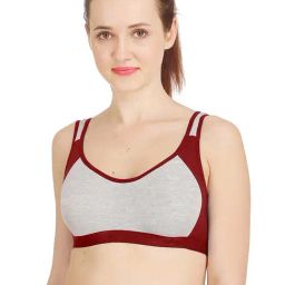 AROUSY Grey & Maroon Cotton Color-Block Bralette Bra-27