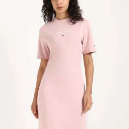 Tommy Hilfiger Pink Cotton Solid A-Line Dress-image-89