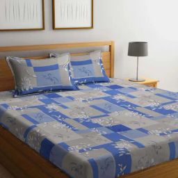 Klotthe Blue & Grey 400 TC Cotton Double Book Fold Bedsheet with 2 Pillow Covers-image-94