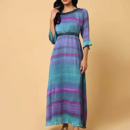 SHOWOFF Multicolor Printed Maxi Dress with Belt-picture-12