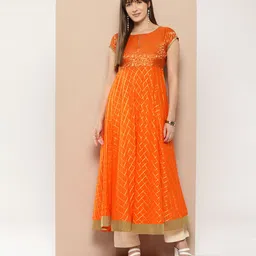 MBE Women Floral Floral Cotton Brocade Anarkali Kurta-image-64