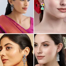 PRIVIU Set Of 8 Artificial Beaded Oxidised Dome Shaped Jhumkas image 4