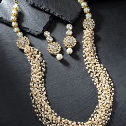 Peora Gold-Plated Layer Beads Long Necklace with Earring Traditional Jewellery Set-image-89