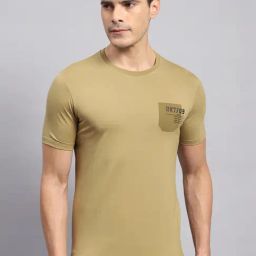 Rock.it Khaki Cotton Regular Fit Printed T-Shirt-image-5