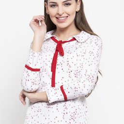 Claura Red & White Floral Print Crepe Top-image-65