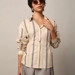 Only Beige Cotton Striped Shirt-image-46