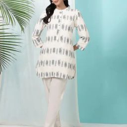 W Cream Pure Cotton Printed Kurti-image-8