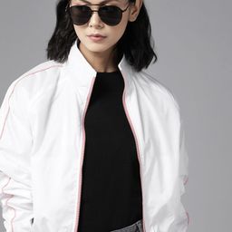 Roadster Women White Solid Bomber Jacket-picture-24