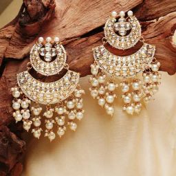 Zaveri Pearls Gold Tone Traditional Kundan & Pearls Dangler Earrings-ZPFK11015-36