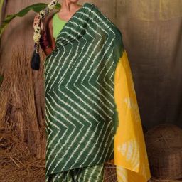 Unnati Silks Green & Yellow Cotton Printed Saree With Unstitched Blouse-picture-27