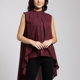 Cation Women Maroon Solid High-Low Top-image-20