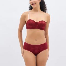 Clovia Maroon Lace Floral Bra Panty Set-picture-25