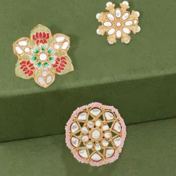 Zaveri Pearls Set of 3 Multicolor Meenakari Floral Design Ethnic Rings-ZPFK14524-picture-44