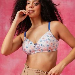 Clovia White Regular Fit Floral Print Bra & Panty Set-image-10