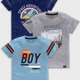 Codez Kids Blue & Grey Melange Printed T-Shirt (Pack Of 3)-8