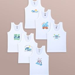 Revvo Junior Boys Pack Of 6 Printed Cotton Basic Vests RJV-101-51
