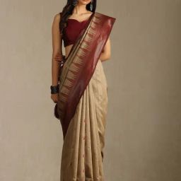 Soch Beige Tussar Woven Design Saree With Stitched Blouse-image-47