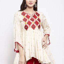 Bhama Couture Women Off-White & Red Printed Tunic-picture-18