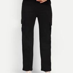 Broadstar Black Relaxed Fit High Rise Cargo Jeans-image-134